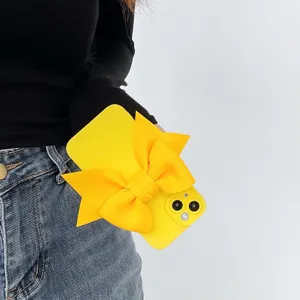 Carina custodia per telefono in silicone con fiocco 3D per iPhone 13 12 11 Pro Max XR XS giallo.
