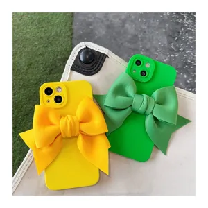 Custodia per telefono in silicone con grazioso fiocco 3D per iPhone 13 12 Pro Max morbida