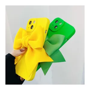 Simpatica custodia per telefono in silicone con fiocco 3D per iPhone, cover morbida.