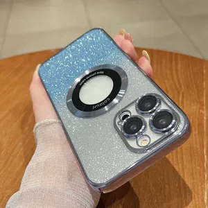 Close-up detail of gradient glitter magnetic phone case, sparkling texture and glossy finish.
