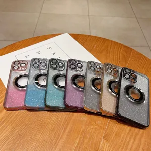 Glitter magnetic TPU phone case for iPhone, stylish electroplated luxury protective cover.