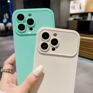 Flüssigsilikon Handyhülle mit großem Kamerafenster kompatibel mit iPhone weiche einfarbige Abdeckung