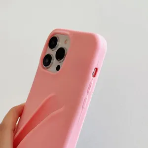 Close up of pink silicone phone case detail, soft liquid silicone back cover texture.
