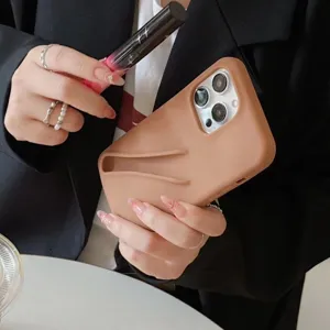 Silicone phone case detail showing built-in lipstick holder slot, soft protective cover for phone.