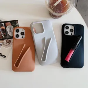 Silicone phone case detail showing slot design for lipstick, compatible with iPhone models.