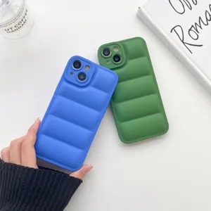 Gepolsterte Daunenjacke Handyhülle für iPhone, weiche TPU stoßfeste Schutzhülle blau