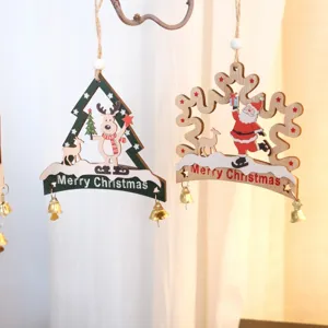 Christmas wooden hollow hanging ornaments with bells, perfect for holiday party home decor.