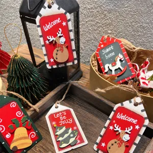 Ornamento Appeso per Albero di Natale in Legno a Doppio Strato Dipinto Retro Campana Alce Cavallo di Legno Decorazione