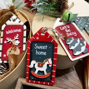 Ornamenti per Albero di Natale Dipinti Vintage Fette di Legno Doppia Struttura Scatola Regalo