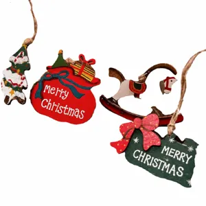Christmas tree wooden hanging ornaments set, festive decoration wooden slice tags for holiday.