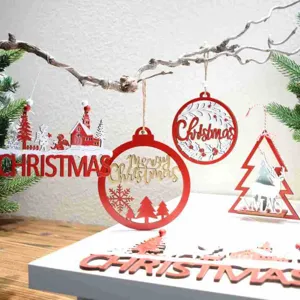 Wooden Christmas hanging ornaments red festive tree decoration holiday home decor props