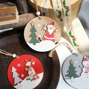 Christmas wooden hanging ornaments set featuring cute santa and reindeer design for holiday decor.