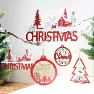 Red Wooden Christmas Hanging Sign Tree Letter Pendant DIY Home Wall Decor Xmas Holiday Party Decoration Supplies