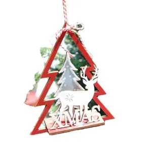 Christmas wooden hanging decoration red deer tree Xmas minimalist holiday party decor prop