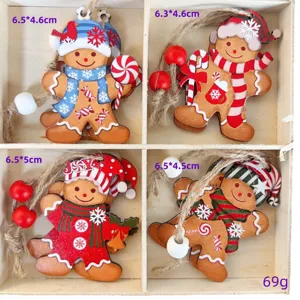 Natale omino di pan di zenzero ciondolo in legno set da 4 decorazione per albero.