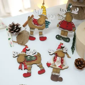 Retro Distressed Wooden Christmas Deer Pendant Hanging Ornament Xmas Tree And Hotel Window Holiday Decoration