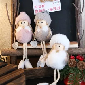 Christmas plush angel doll hanging ornaments, cute furry desktop and tree decor for holidays.