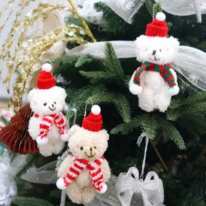 Christmas plush bear hanging ornament cute Santa hat doll keychain pendant tree decor