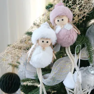 Christmas tree plush angel hanging doll ornament, cute dangling leg design for holiday decor.