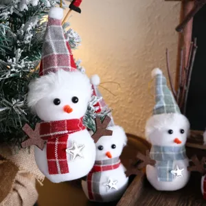 Charming plaid foam snowman Christmas hanging pendant with plush hat and scarf for holiday decor.