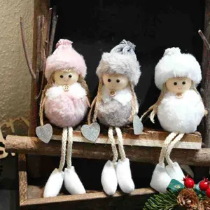 Christmas plush angel doll hanging pendant set, cute holiday tree decoration and bar decor.