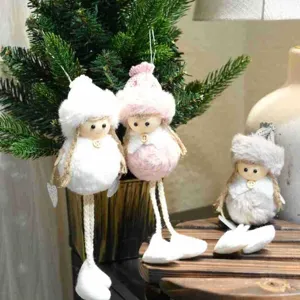 Christmas tree plush doll hanging ornament, cute angel doll with long legs for holiday decor.