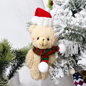 Weihnachten Süßer Teddybär Plüschpuppe Hängeornament Roter Hut Strickschal Weiches Stofftier Feiertagsparty Dekor