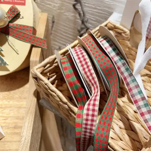 Christmas red green plaid ribbon 1.5cm wide for gift wrapping, bouquet and DIY craft decoration.