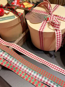 Christmas red and green plaid ribbon for gift wrapping, DIY crafts, and holiday party decoration.