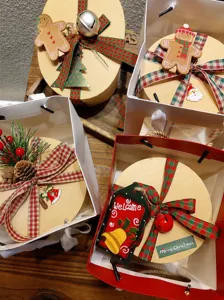 Christmas plaid ribbon bows and gift boxes set, perfect for holiday DIY decor and wrapping.