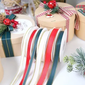 Κορδέλα Grosgrain με Χρυσή Άκρη Υφασμάτινο Φινίρισμα για Διακόσμηση Χριστουγεννιάτικου Δέντρου Συσκευασία Δώρου DIY Πάρτι