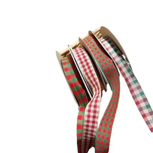 Christmas red and green plaid ribbon roll for gift wrapping, flower bouquet and DIY craft decor.