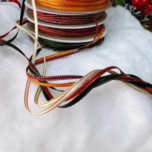 Christmas gold edge ribbon 3mm 6mm double sided gift box decorative ribbon new style