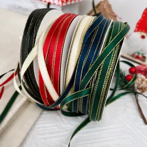 Christmas Gold Edge Ribbon Double Sided Metallic Satin Ribbon For Gift Wrapping Holiday Party Decoration Crafts
