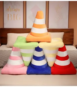 Colorful traffic cone plush pillow creative cute soft toy home decor bedroom decoration