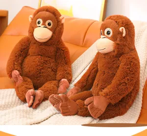 Plush orangutan toy, soft brown stuffed monkey doll, cute animal companion for kids and home decor.