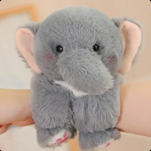 Simpatico bracciale slap in peluche elefante grigio, morbido polsino di peluche per bambini.