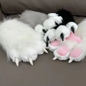 Plush animal paw gloves fluffy cat claws cute fursuit costume accessories for adults cosplay