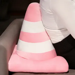 Pink white traffic cone plush pillow cute creative sofa backrest cushion home decor gift