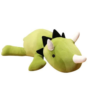 Green Triceratops plush toy, soft dinosaur stuffed animal pillow for kids and girls sleeping.