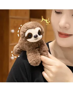 Adorable magnetic sloth shoulder plush toy, soft stuffed animal doll for clothes decoration.