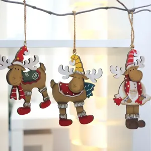 Christmas wooden reindeer hanging ornaments vintage holiday tree decoration set 3pcs