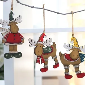 Wooden Christmas reindeer hanging ornaments vintage style holiday window party decor item
