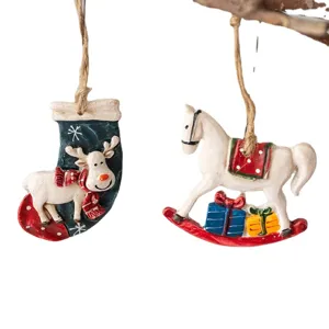 Christmas resin hanging ornaments vintage elk rocking horse pendant holiday tree decor