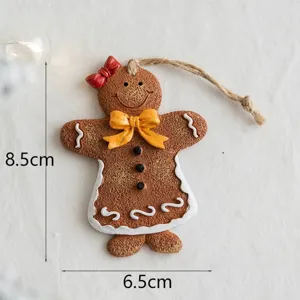 Natale omino pan di zenzero resina ciondolo simpatico vintage decorazione appesa festa 8.5cm