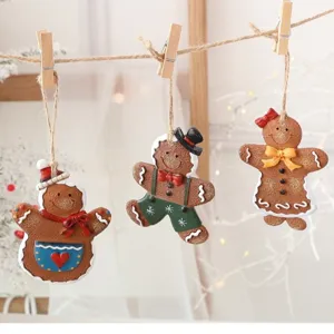 Natale Omino di Pan di Zenzero Resina Ciondolo Carino Retro Dipinto a Mano Ornament Sospeso Festa Casa Albero Decorazione