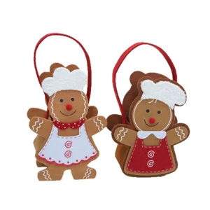 Sac cadeau en feutrine bonhomme pain d epices Noel jolie pochette bonbons decoration