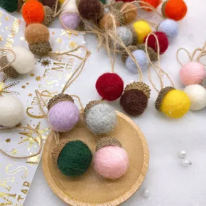 Colorful felt acorn hanging ornaments, 2cm wool ball Christmas DIY craft party decorations.