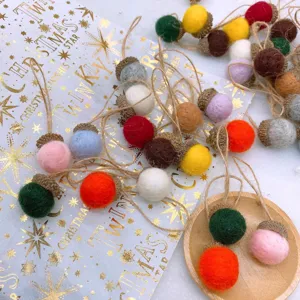 Christmas felt acorn ornaments DIY wool balls with natural caps for holiday tree hanging decor