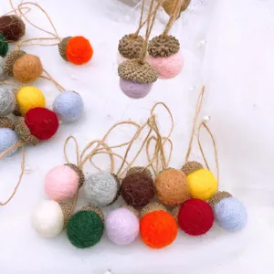 Colorful wool felt acorn ornaments for Christmas tree diy crafts and festive decoration